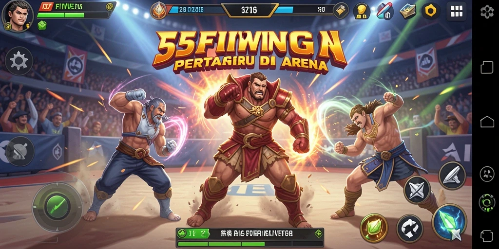 Gameplay seru 55FIVE dengan pertarungan intens dan karakter unik.