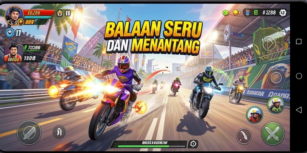 Gameplay balapan TO288 yang mendebarkan dan penuh aksi.